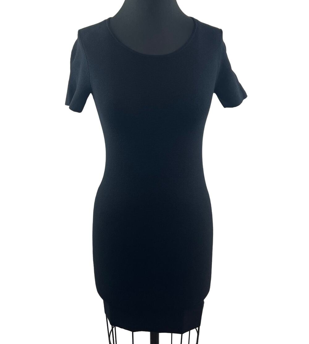 THEORY Andreeza Enchanted Black Bodycon Dress Rib Knit Round Neck Pullover Sz P